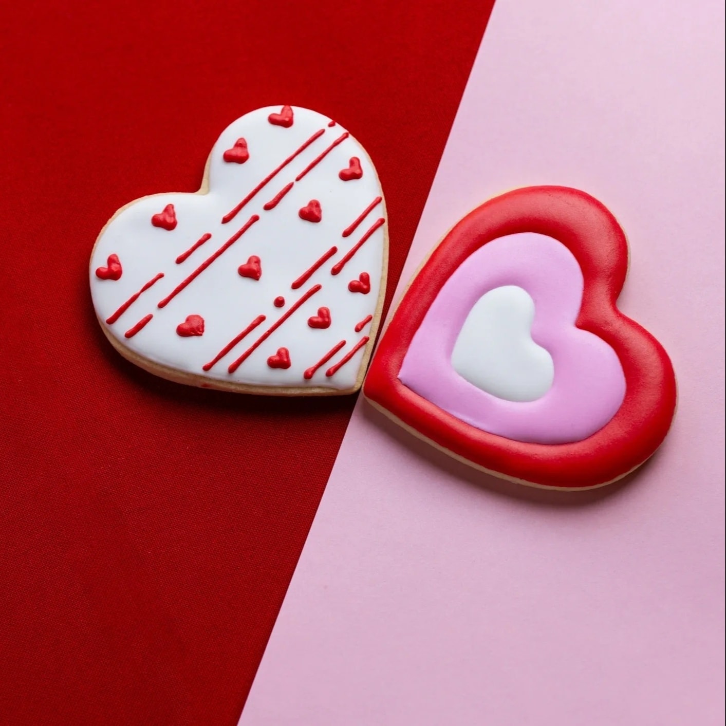 Valentine's Day heart shaped sugar cookies with pink icing